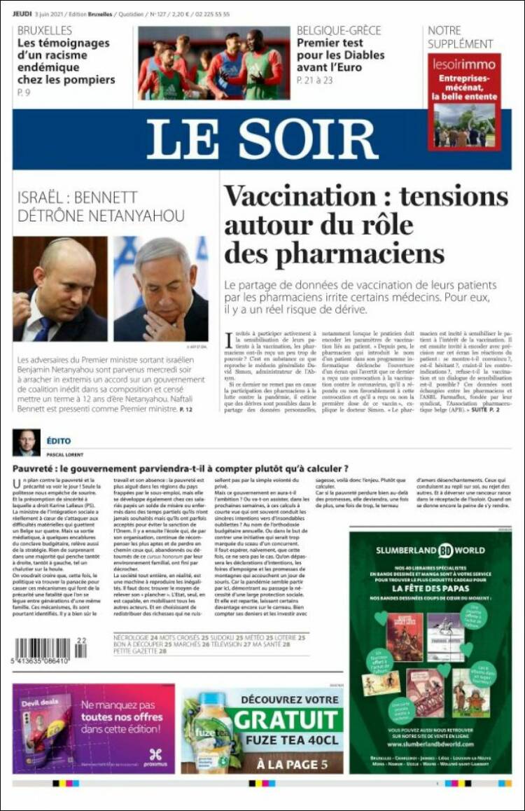 Portada de Le Soir (B&eacute;lgica)