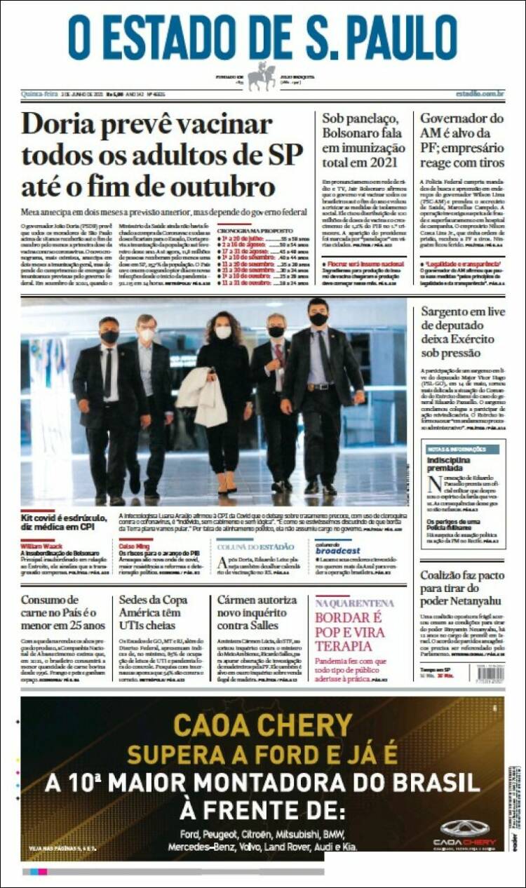 Portada de O Estado de São Paulo (Brasil)