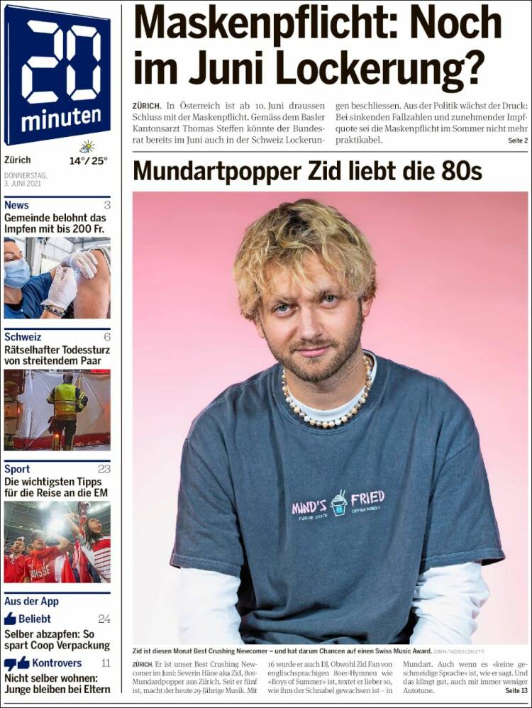 Portada de 20Minuten - Zürich (Suisse)