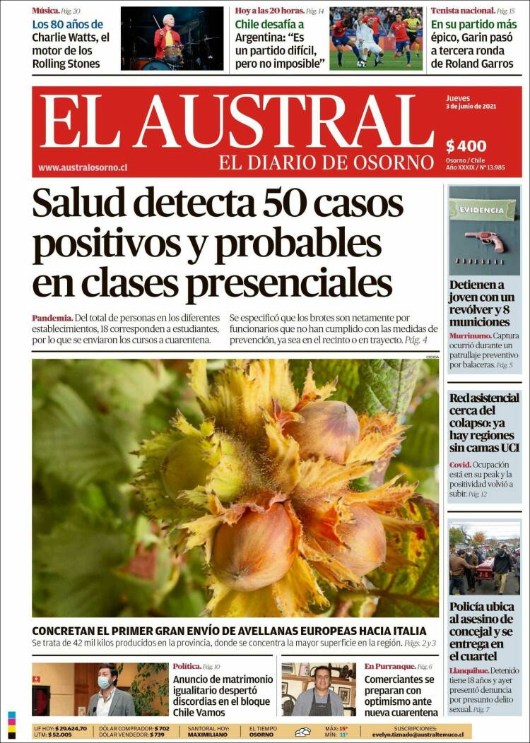 Portada de El Austral de Osorno (Chile)