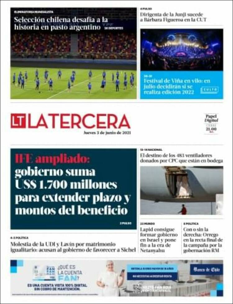 Portada de La Tercera (Chile)