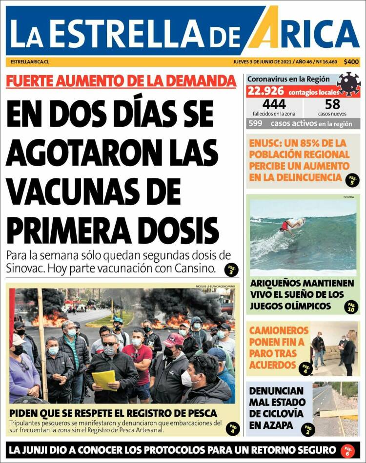 Portada de La Estrella de Arica (Chile)