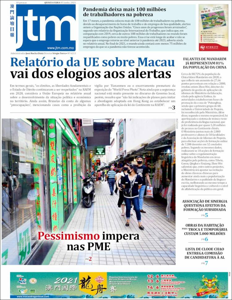 Portada de Jornal Tribuna de Macau (China)