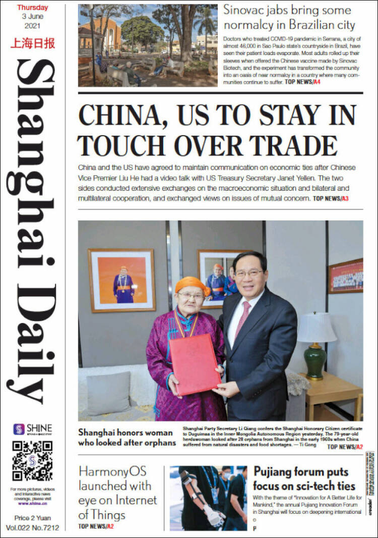 Portada de Shanghai Daily (China)