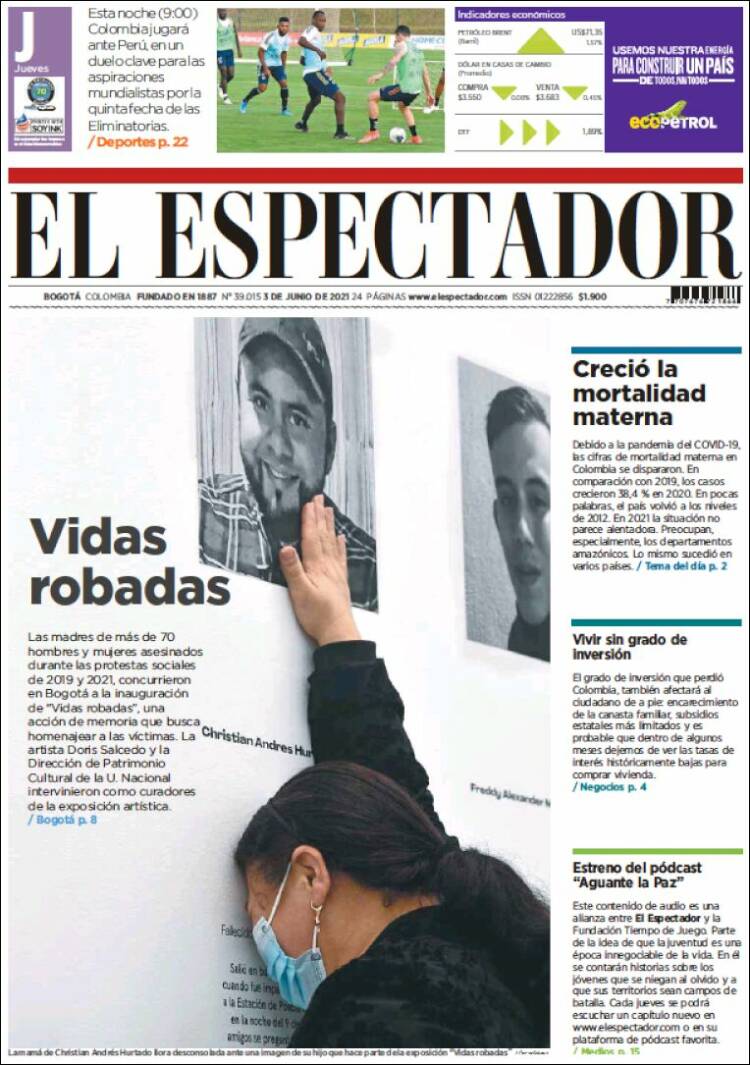 Portada de El Espectador (Colombia)