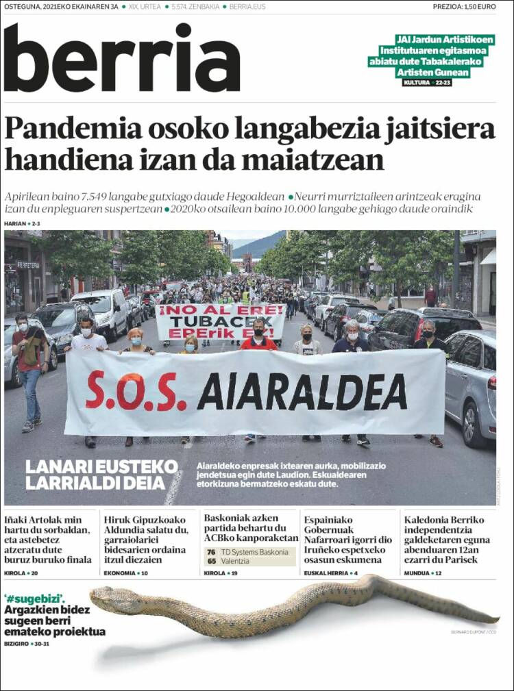 Portada de Berria (Espa&ntilde;a)