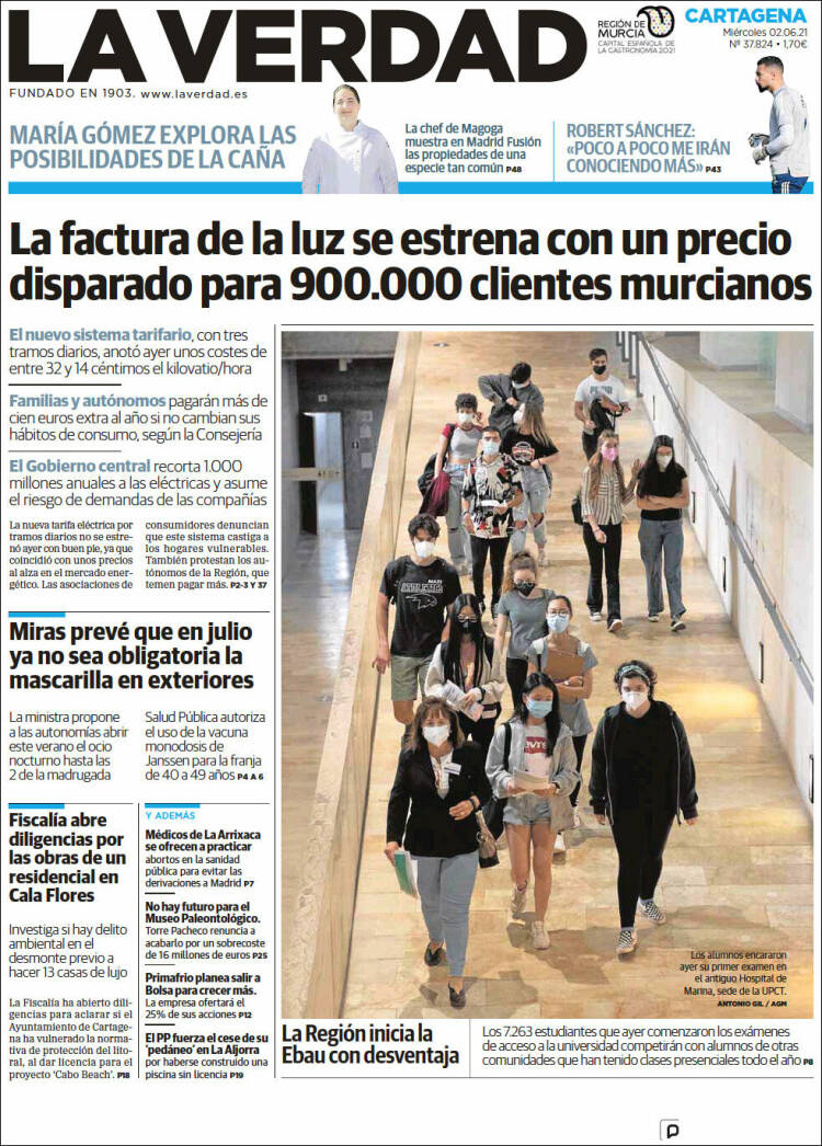 Portada de La Verdad de Cartagena (Espa&ntilde;a)