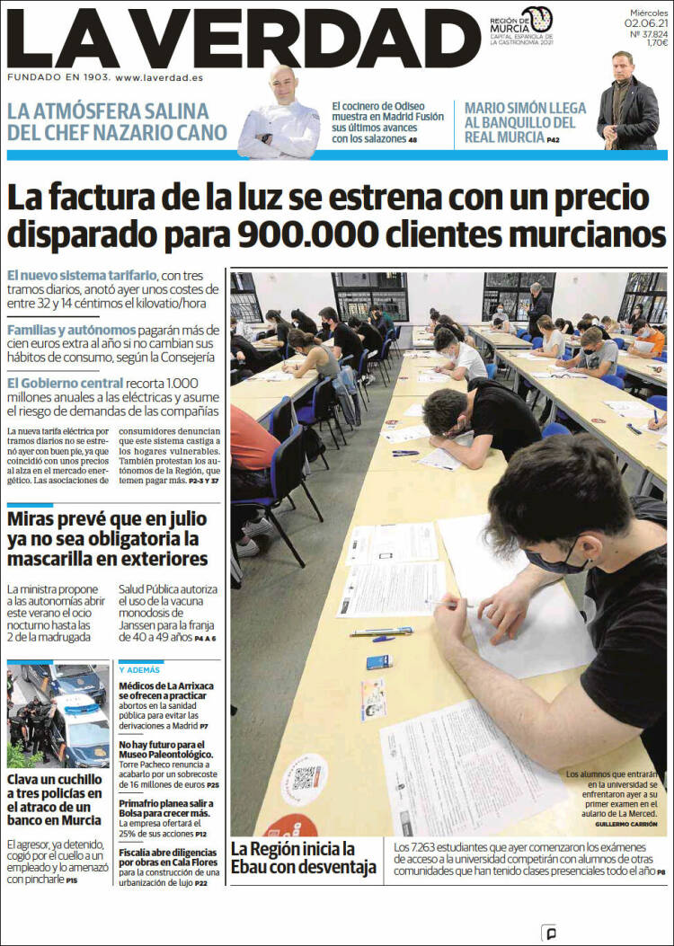 Portada de La Verdad de Murcia (Espa&ntilde;a)