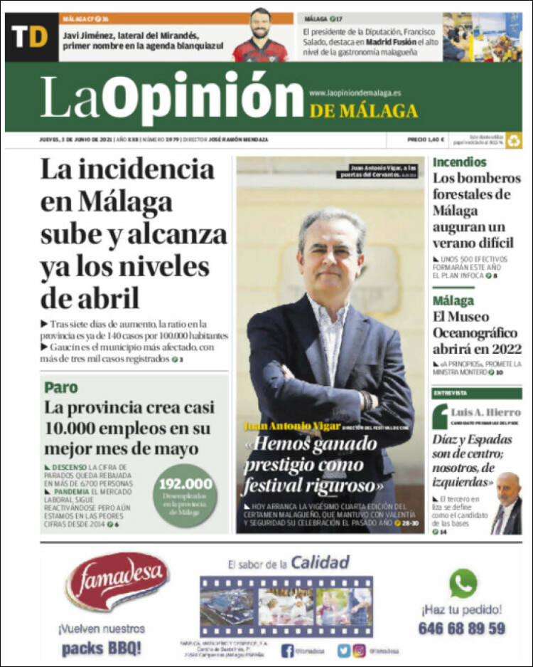 Portada de La Opinión de Málaga (Espa&ntilde;a)