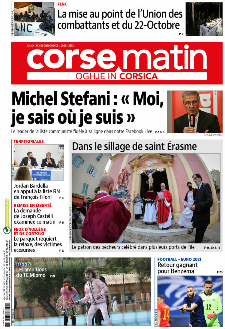 Portada de Corse-Matin (Francia)