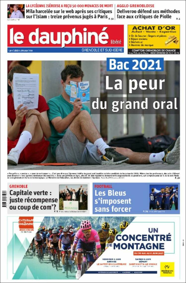 Portada de Le Dauphiné Libéré (France)