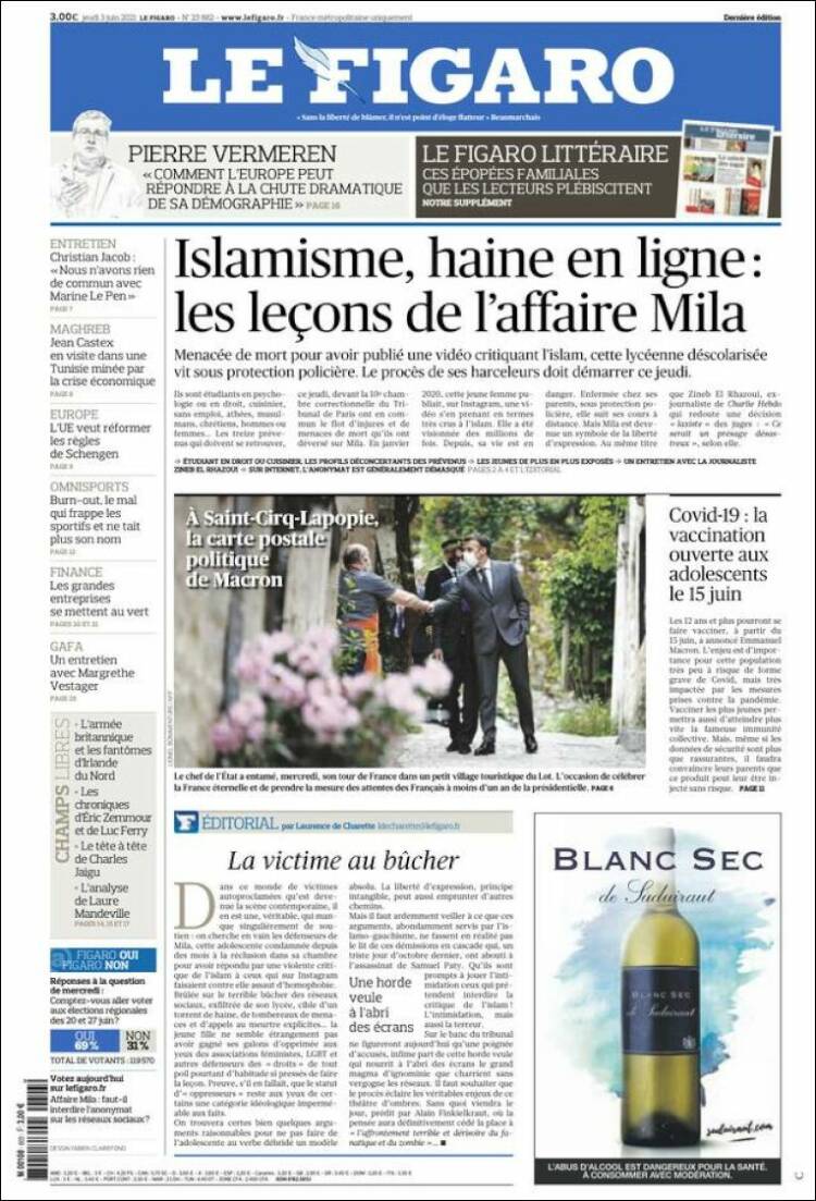 Portada de Le Figaro (Francia)