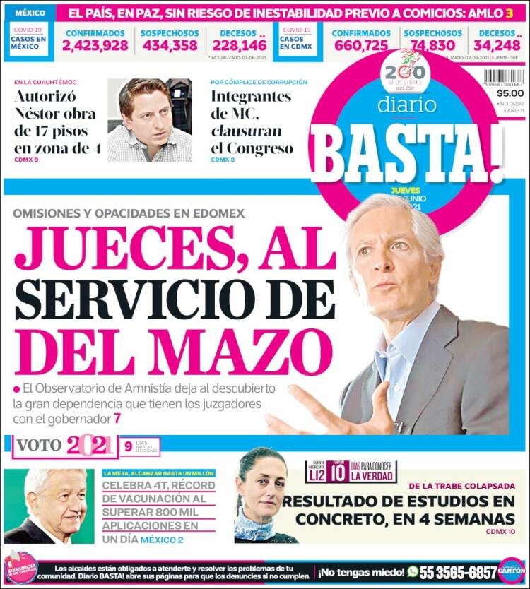 Portada de Diario Basta (México)