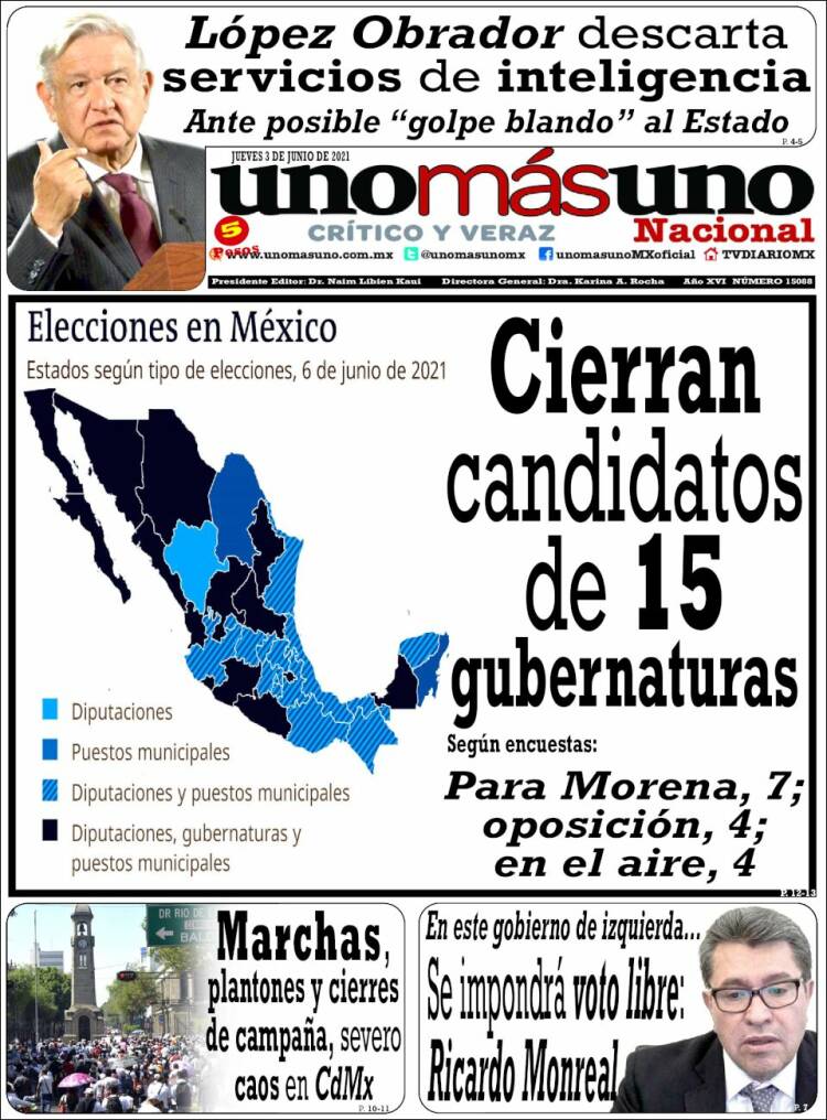 Portada de unomásuno (México)