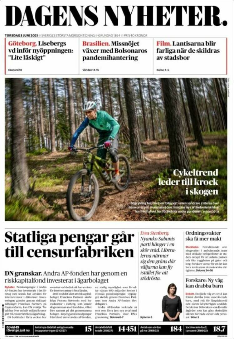 Portada de Dagens Nyheter (Suecia)