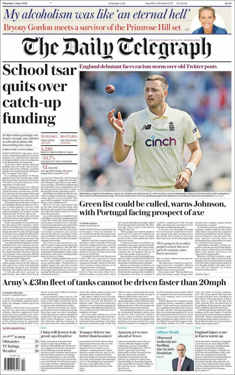 Portada de Daily Telegraph (Reino Unido)