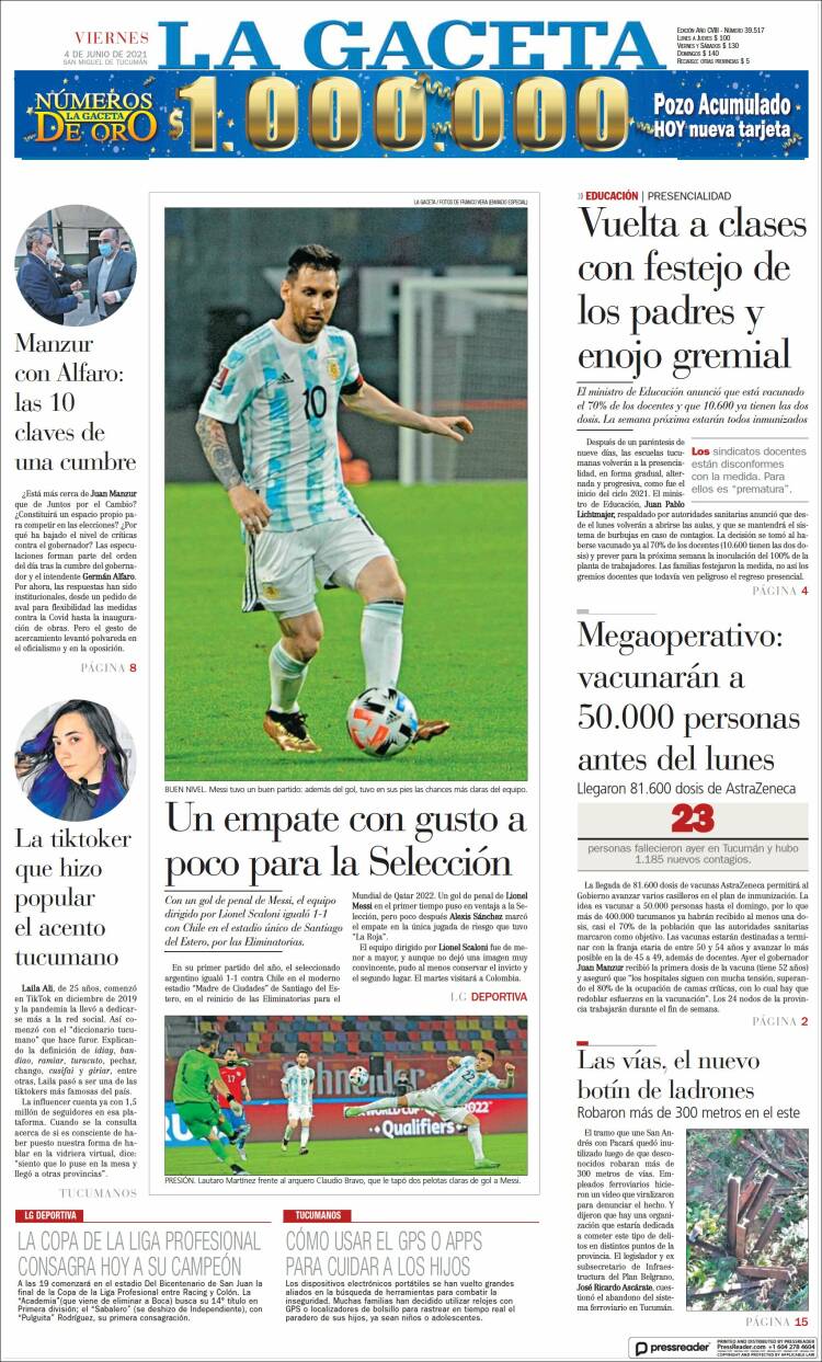 Portada de La Gaceta (Argentina)