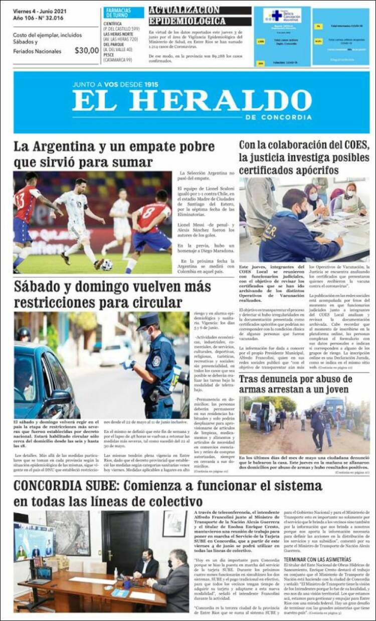 Portada de El Heraldo de Concordia (Argentina)