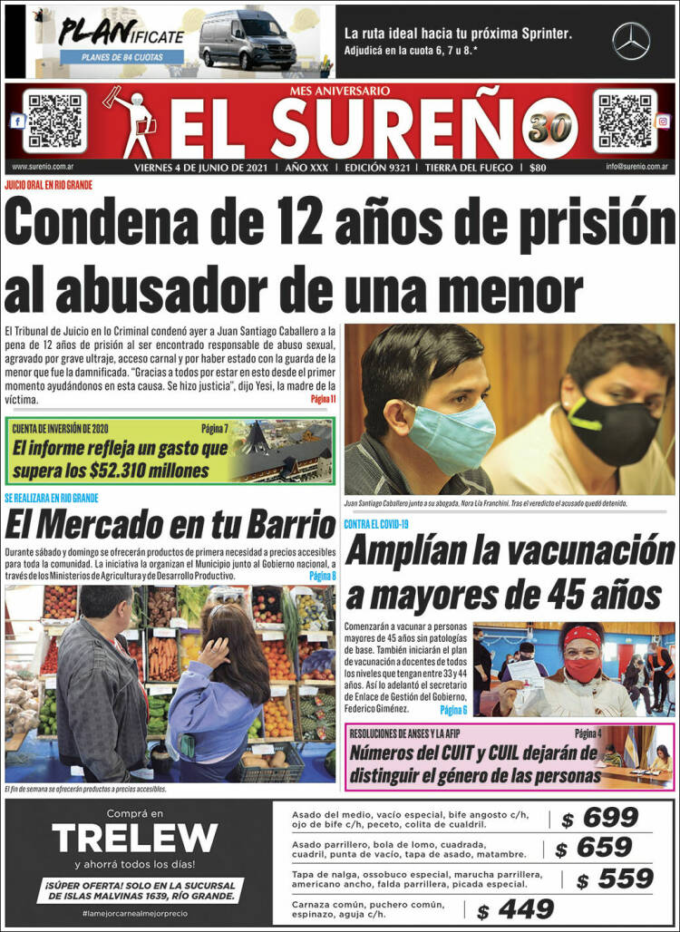 Portada de Diario El Sureño (Argentina)