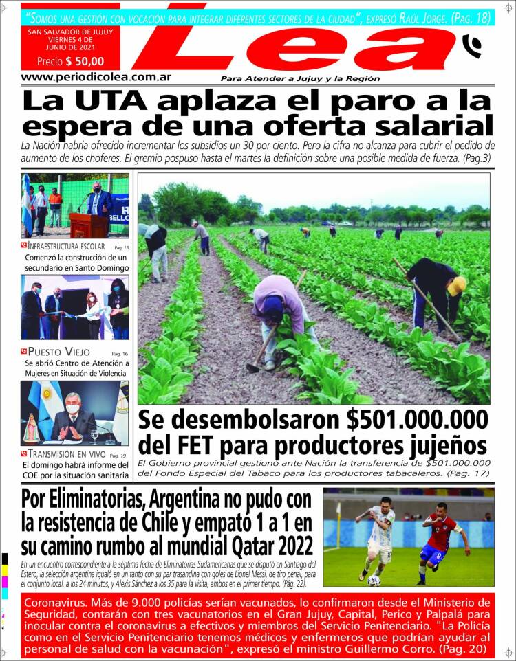Portada de Periódico Lea (Argentina)