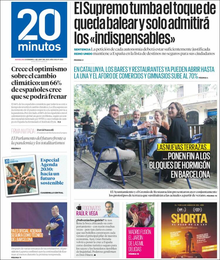 Portada de 20 Minutos - Barcelona (Spain)