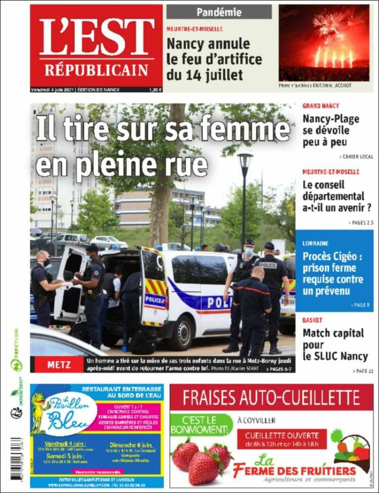 Portada de L'Est Republicain (Francia)