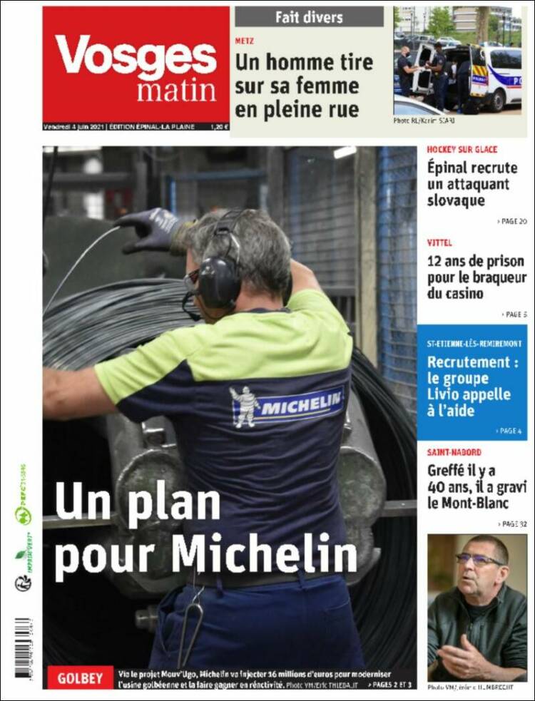 Portada de Vosges Matin (Francia)