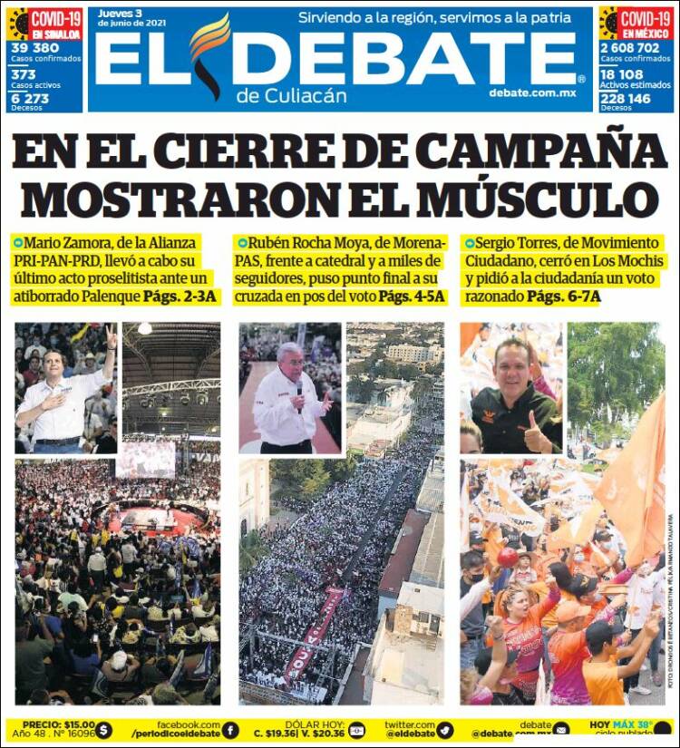 Portada de El Debate de Culiacán (México)
