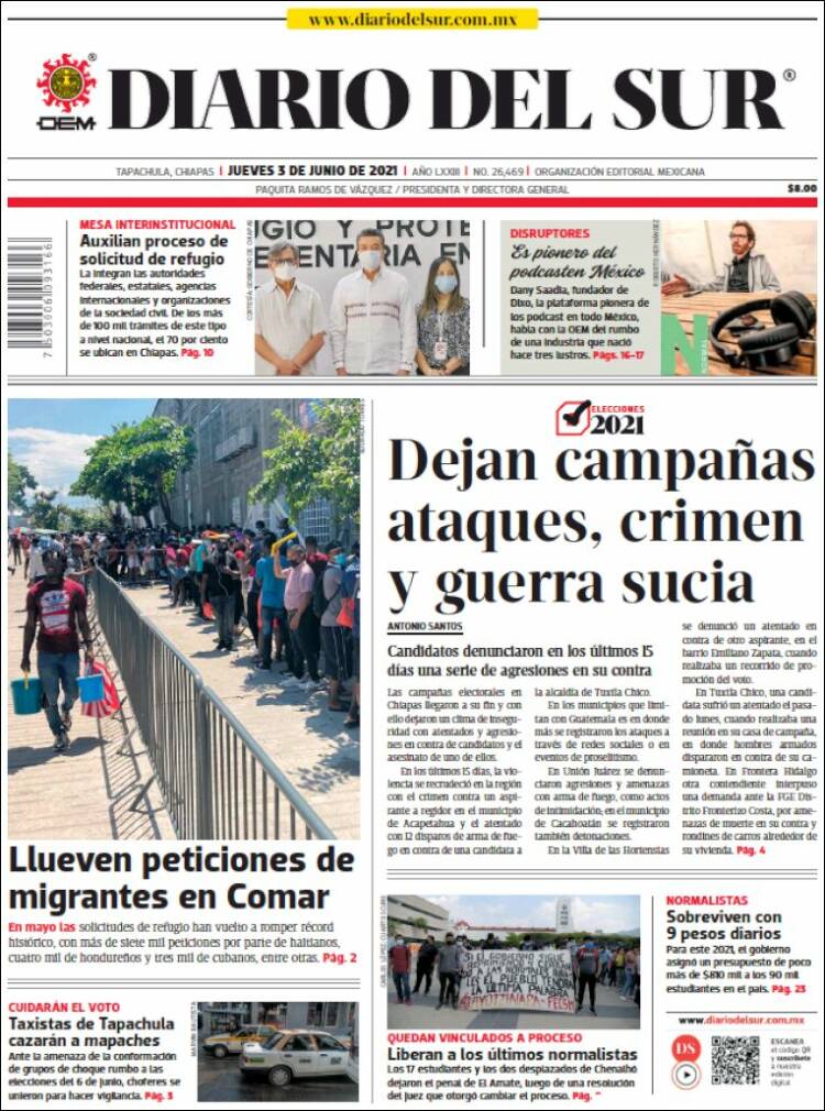 Portada de El Diario del Sur (Mexico)