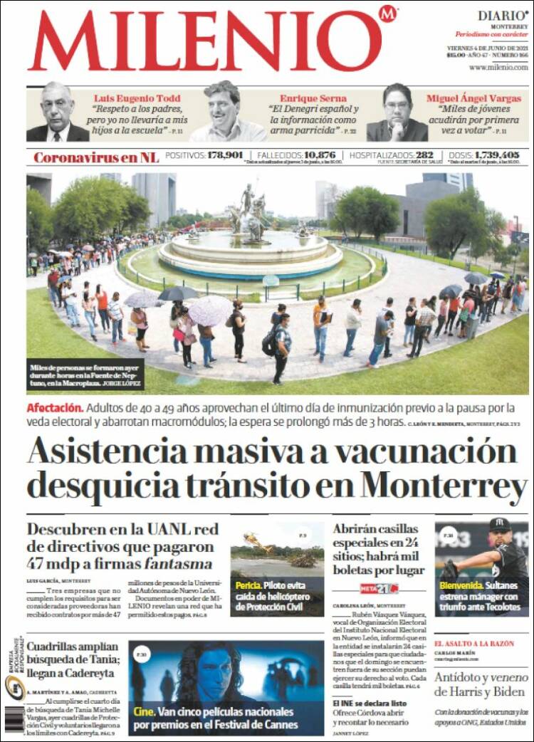 Portada de Milenio de Monterrey (México)