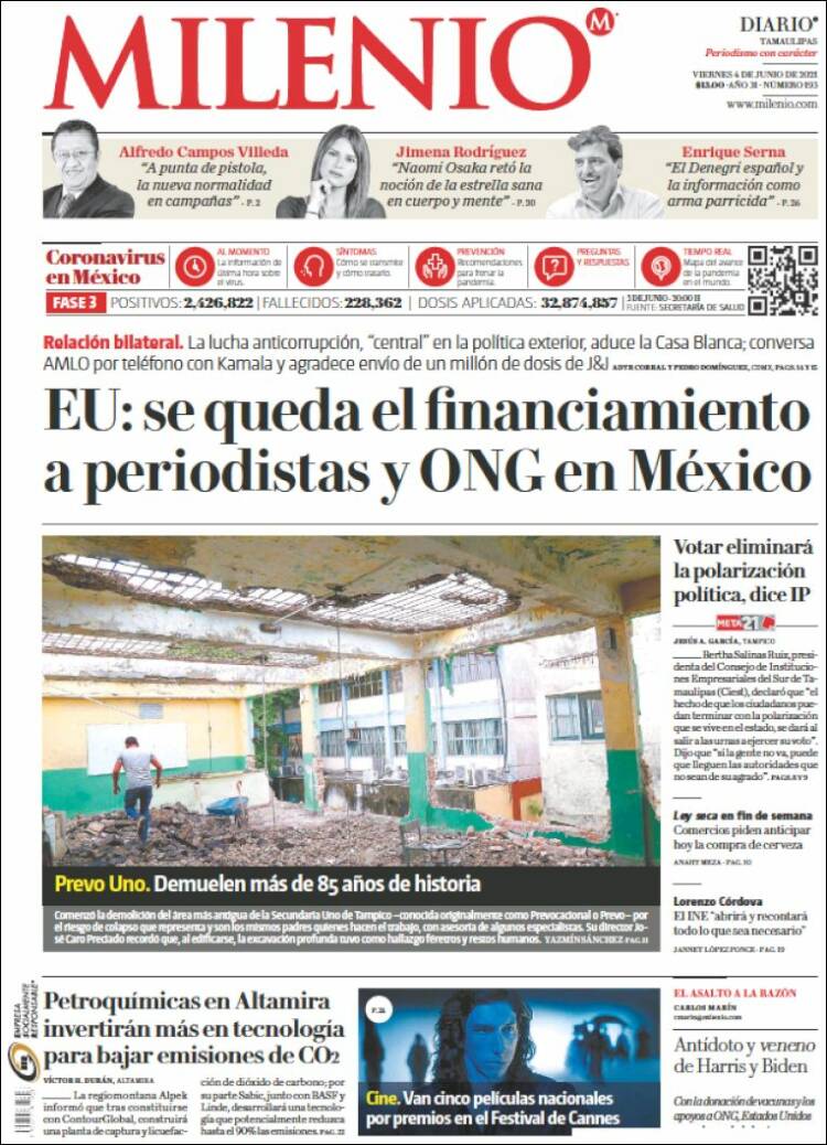 Portada de Milenio - Tamaulipas (México)