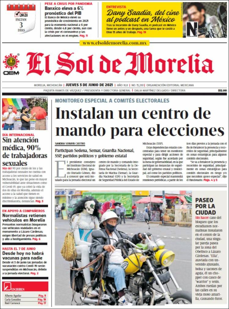 Portada de El Sol de Morelia (México)