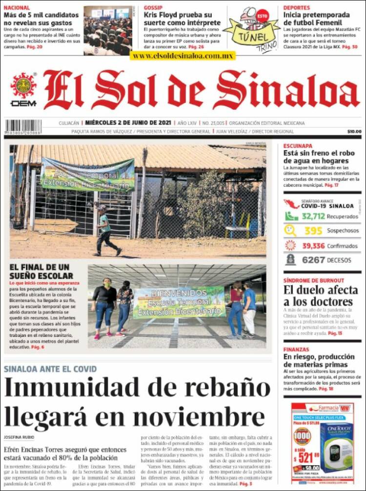 Portada de El Sol de Sinaloa (México)