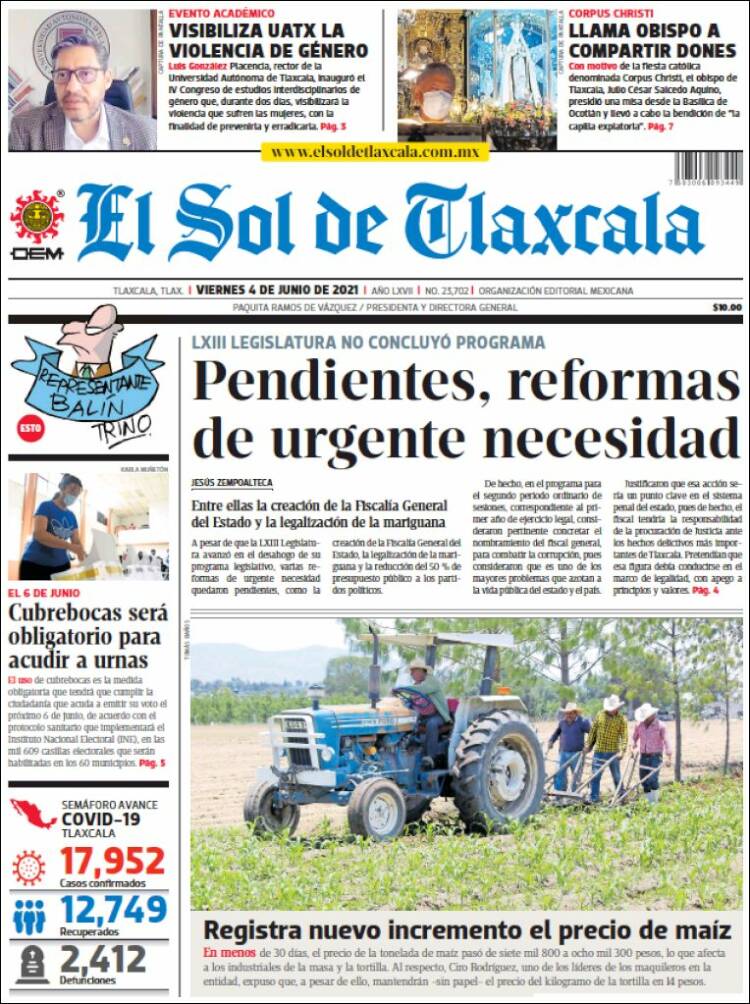 Portada de El Sol de Tlaxcala (México)