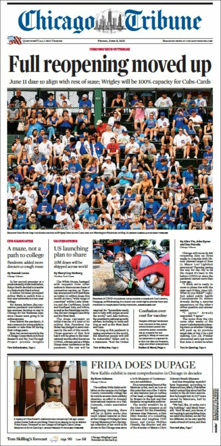 Portada de Chicago Tribune (USA)