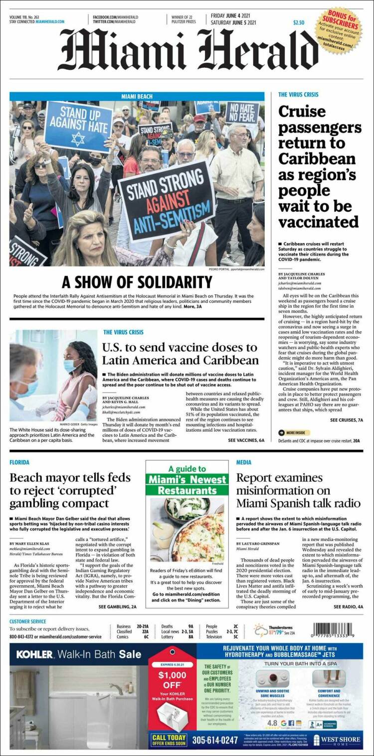 Portada de Miami Herald (USA)