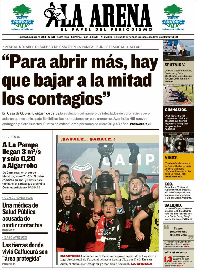 Portada de Diario La Arena (Argentina)