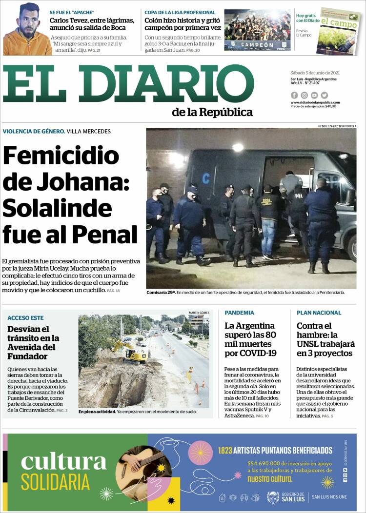 Portada de Diario de la República (Argentina)