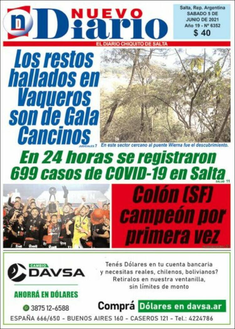 Portada de Nuevo Diario de Salta (Argentina)