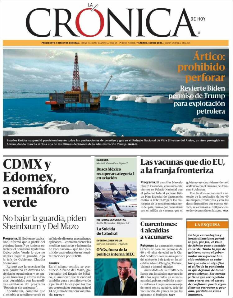 Portada de La Crónica de Hoy (México)