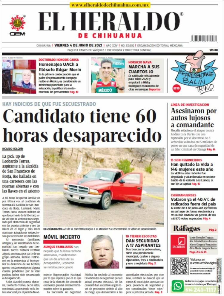 Portada de El Heraldo de Chihuahua (México)