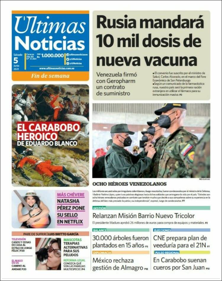 Portada de Últimas Noticias (Venezuela)