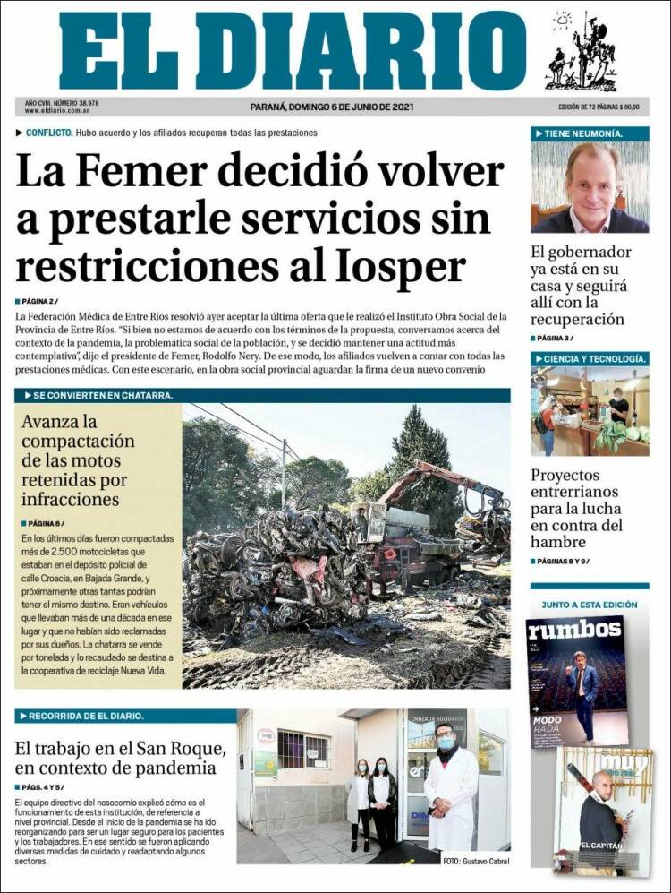 Portada de El Diario de Paraná (Argentina)