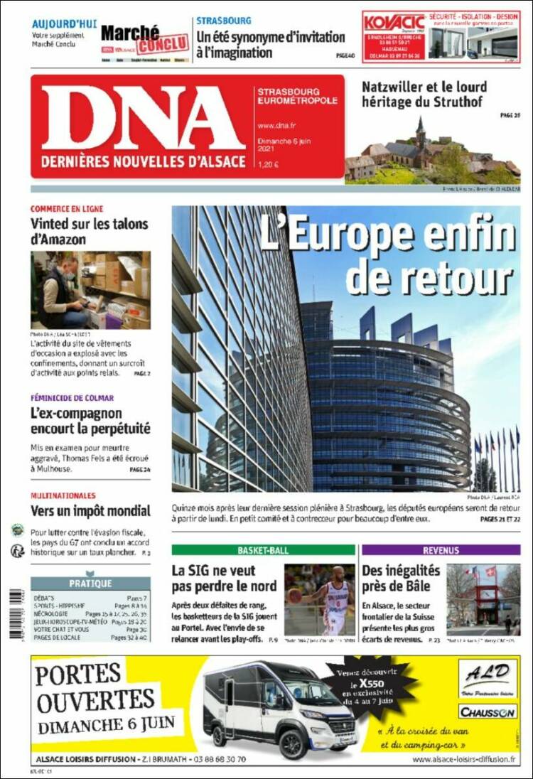 Portada de Les Dernières Nouvelles d'Alsace (Francia)