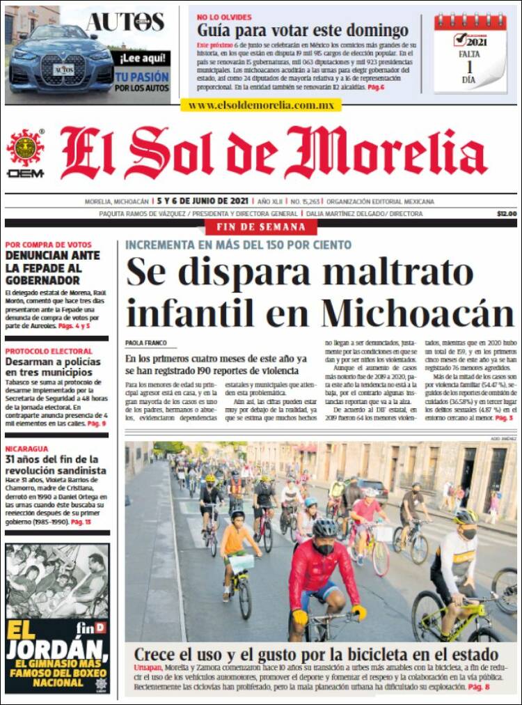 Portada de El Sol de Morelia (México)