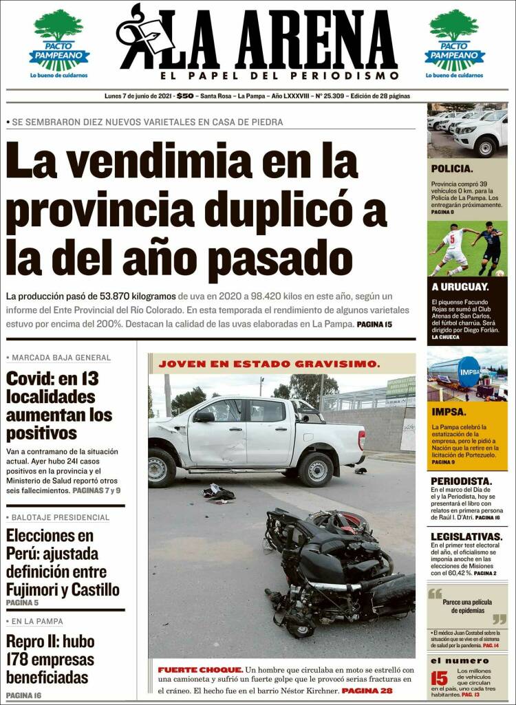 Portada de Diario La Arena (Argentina)