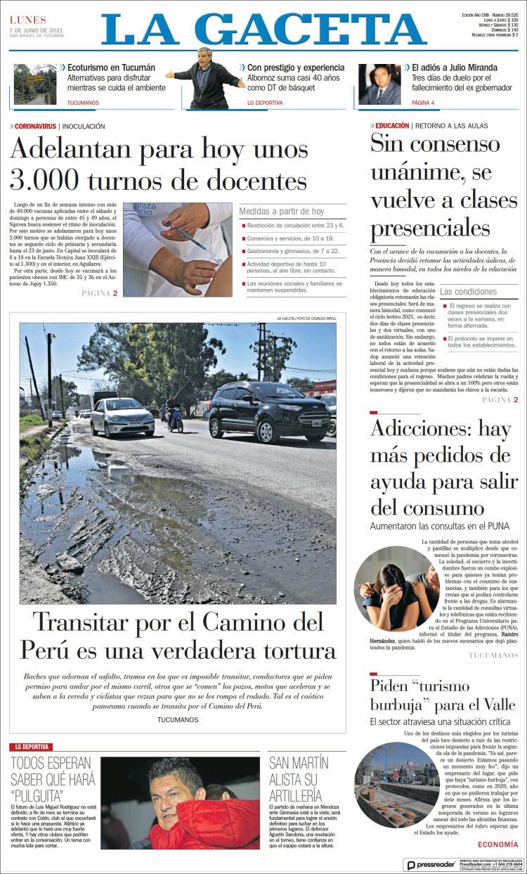 Portada de La Gaceta (Argentina)