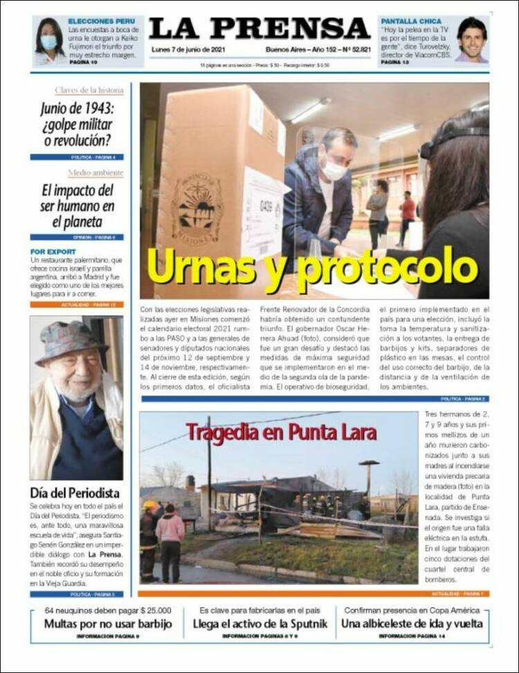 Portada de La Prensa (Argentina)