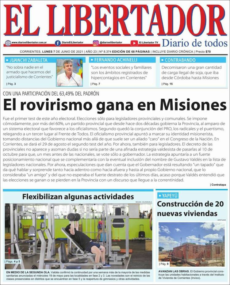 Portada de Diario El Libertador (Argentina)