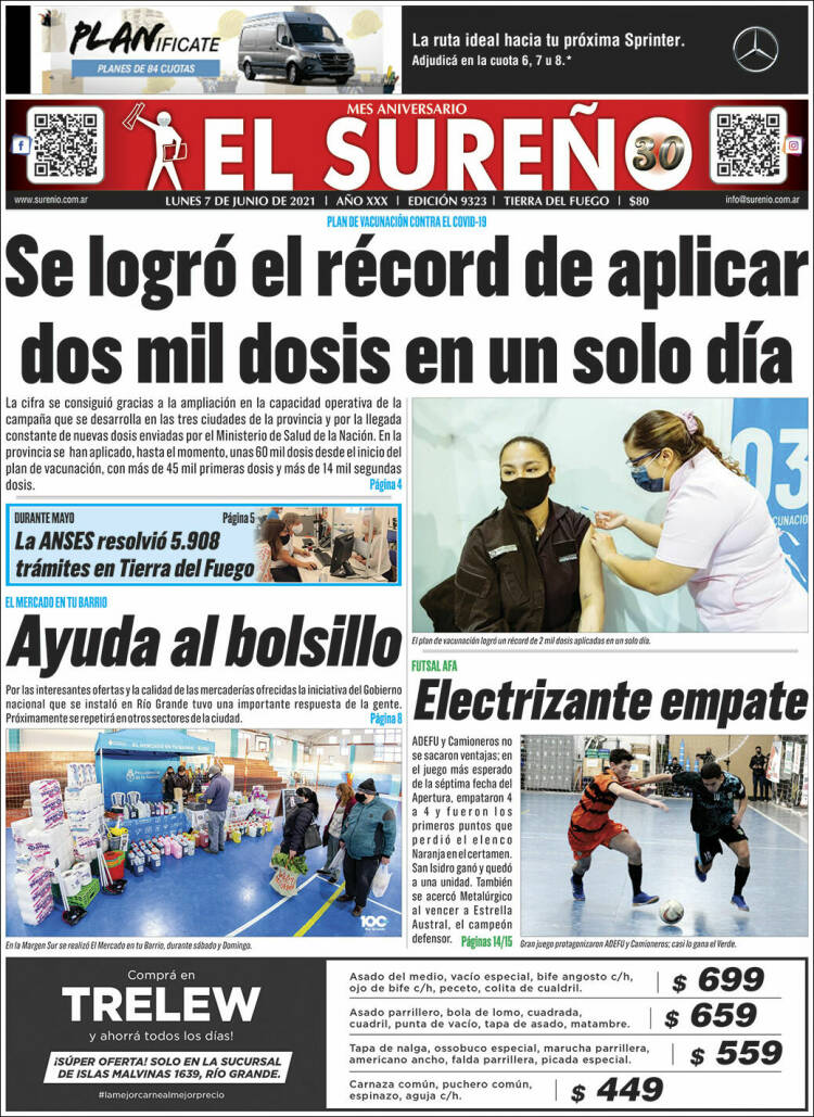 Portada de Diario El Sureño (Argentina)